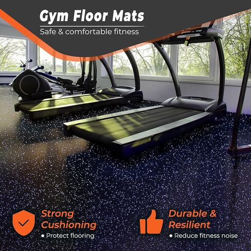 SUPERJARE 0.4 Inch Gym Flooring for Home Gym,12 Tiles Gym Floor Mat with Heavy Duty Rubber Top, Interlocking Rubber Flooring Mats, Workout Exercise Equipment Mats, Black/Grey in Kuwait