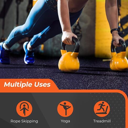 SUPERJARE 0.4 Inch Gym Flooring for Home Gym,12 Tiles Gym Floor Mat with Heavy Duty Rubber Top, Interlocking Rubber Flooring Mats, Workout Exercise Equipment Mats, Black/Grey in Kuwait