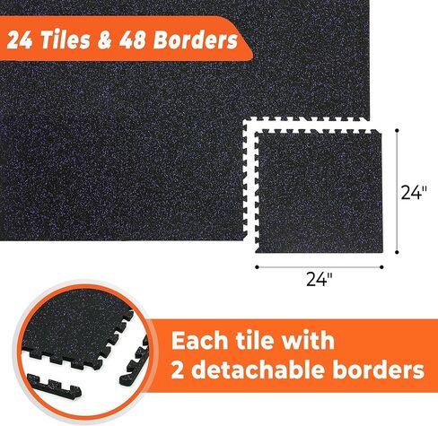SUPERJARE 0.4 Inch Gym Flooring for Home Gym,12 Tiles Gym Floor Mat with Heavy Duty Rubber Top, Interlocking Rubber Flooring Mats, Workout Exercise Equipment Mats, Black/Grey in Kuwait