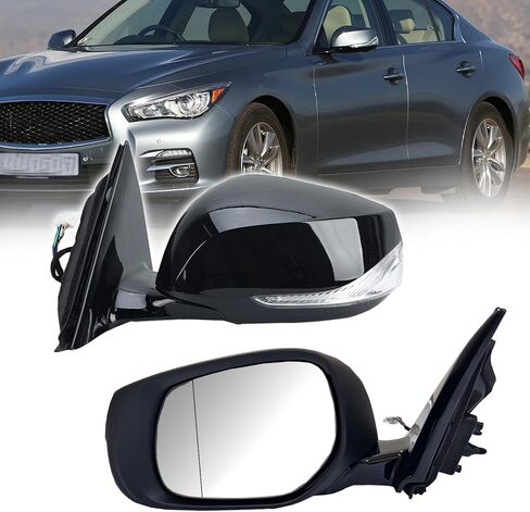 7Pins Right Side Mirror Assembly Compatible with 2014-2018 Infiniti Q50 Power Heated Mirror With Signal Light Paintable For Models Without Around View Monitor(7Pins-Passenger Right Side) in Kuwait