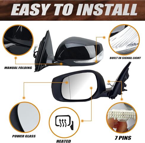 7Pins Right Side Mirror Assembly Compatible with 2014-2018 Infiniti Q50 Power Heated Mirror With Signal Light Paintable For Models Without Around View Monitor(7Pins-Passenger Right Side) in Kuwait