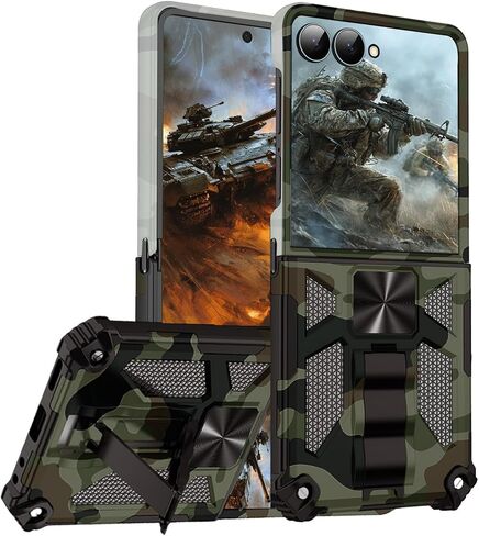 ysnzaq camo case for Samsung Galaxy Z Flip 6 ، Grady Grady Highted Dridge Profraction ، Ring Ring Stand ، حالة الهاتف لـ Samsung Galaxy Z Flip6 MC Green in Saudi Arabia