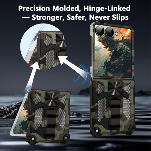 ysnzaq camo case for Samsung Galaxy Z Flip 6 ، Grady Grady Highted Dridge Profraction ، Ring Ring Stand ، حالة الهاتف لـ Samsung Galaxy Z Flip6 MC Green in Saudi Arabia