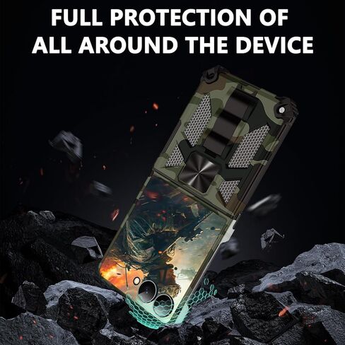 ysnzaq camo case for Samsung Galaxy Z Flip 6 ، Grady Grady Highted Dridge Profraction ، Ring Ring Stand ، حالة الهاتف لـ Samsung Galaxy Z Flip6 MC Green in Saudi Arabia