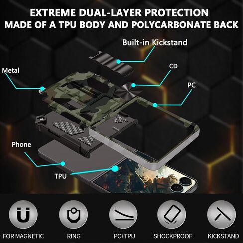 ysnzaq camo case for Samsung Galaxy Z Flip 6 ، Grady Grady Highted Dridge Profraction ، Ring Ring Stand ، حالة الهاتف لـ Samsung Galaxy Z Flip6 MC Green in Saudi Arabia