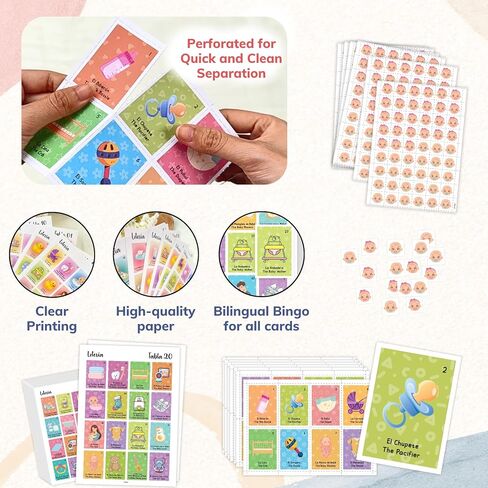 استحمام الطفل Loteria Bilingual - Baby Loteria لألعاب الاستحمام الإسبانية والإنجليزية ، لعبة البنغو المضحكة لـ 50 لاعبًا in Kuwait