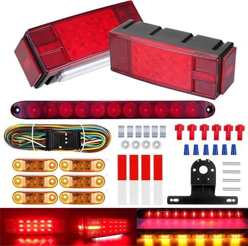 Submersible Boat Trailer Lights, LED Trailer Lights for Utility Trailer, Stop Brake White Backup Reverse License Plate Lights with Wiring Harness, Side Marker, 3rd Light Bar for Boat RV Truck in Kuwait
