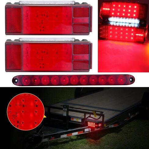 Submersible Boat Trailer Lights, LED Trailer Lights for Utility Trailer, Stop Brake White Backup Reverse License Plate Lights with Wiring Harness, Side Marker, 3rd Light Bar for Boat RV Truck in Kuwait