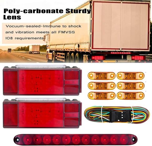 Submersible Boat Trailer Lights, LED Trailer Lights for Utility Trailer, Stop Brake White Backup Reverse License Plate Lights with Wiring Harness, Side Marker, 3rd Light Bar for Boat RV Truck in Kuwait