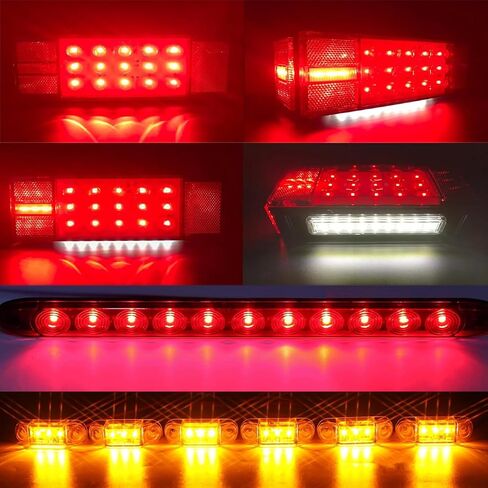 Submersible Boat Trailer Lights, LED Trailer Lights for Utility Trailer, Stop Brake White Backup Reverse License Plate Lights with Wiring Harness, Side Marker, 3rd Light Bar for Boat RV Truck in Kuwait