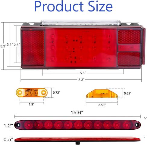 Submersible Boat Trailer Lights, LED Trailer Lights for Utility Trailer, Stop Brake White Backup Reverse License Plate Lights with Wiring Harness, Side Marker, 3rd Light Bar for Boat RV Truck in Kuwait