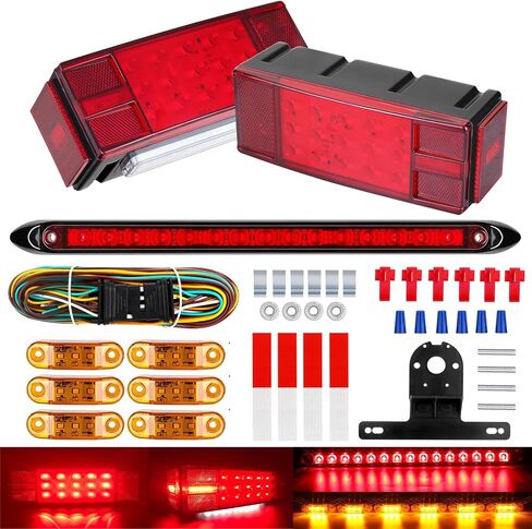 Submersible Boat Trailer Lights, LED Trailer Lights for Utility Trailer, Stop Brake White Backup Reverse License Plate Lights with Wiring Harness, Side Marker, 3rd Light Bar for Boat RV Truck in Kuwait