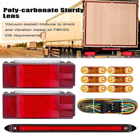 Submersible Boat Trailer Lights, LED Trailer Lights for Utility Trailer, Stop Brake White Backup Reverse License Plate Lights with Wiring Harness, Side Marker, 3rd Light Bar for Boat RV Truck in Kuwait