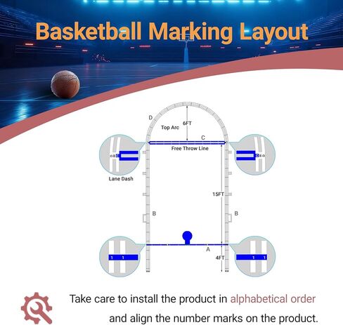 Waterproof Basketball Court Stencil Kit for Concrete, Basketball Court Marking Kit, Plastic Material, Sun-Resistant NOT Paper Board, Durable,Reusable, Can be Used More Than 100 Times in Kuwait