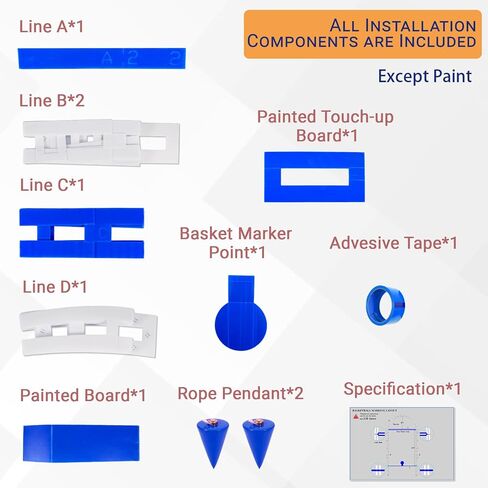 Waterproof Basketball Court Stencil Kit for Concrete, Basketball Court Marking Kit, Plastic Material, Sun-Resistant NOT Paper Board, Durable,Reusable, Can be Used More Than 100 Times in Kuwait