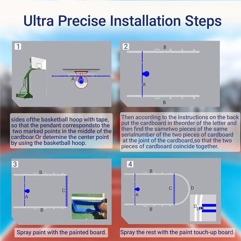 Waterproof Basketball Court Stencil Kit for Concrete, Basketball Court Marking Kit, Plastic Material, Sun-Resistant NOT Paper Board, Durable,Reusable, Can be Used More Than 100 Times in Kuwait