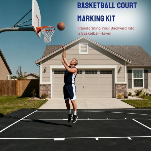 Waterproof Basketball Court Stencil Kit for Concrete, Basketball Court Marking Kit, Plastic Material, Sun-Resistant NOT Paper Board, Durable,Reusable, Can be Used More Than 100 Times in Kuwait
