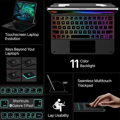 typecase Keyboard Case for iPad Pro 13 M4 2024,Magic Keyboard with 11 Colors Backlight for iPad Pro 13,Keyboard Case with Pencil Holder,Built-in Trackpad,Easy-Set Magnetic Stand(Carbon Fiber) in Saudi Arabia