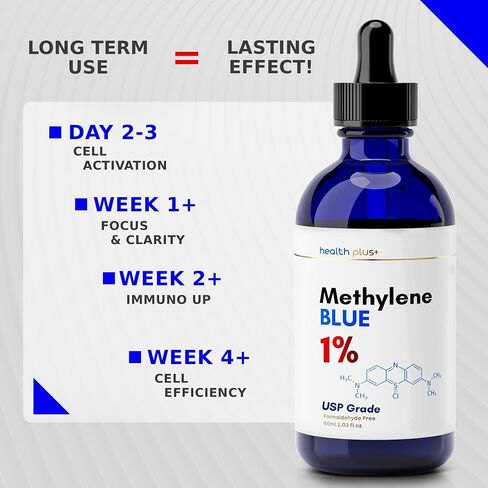 Health Plus+ Methylene Blue Drops 1% Solution, USP Grade, 60ml – Methylene Blue Pharmaceutical Grade, Formaldehyde-Free, Alcohol-Free, Third-Party Tested for Human Use in Saudi Arabia