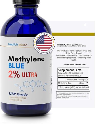 Health Plus+ Methylene Blue Drops 1% Solution, USP Grade, 60ml – Methylene Blue Pharmaceutical Grade, Formaldehyde-Free, Alcohol-Free, Third-Party Tested for Human Use in Saudi Arabia