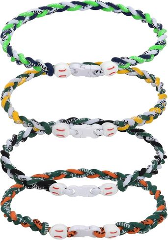 4 Pieces Baseball Necklaces for Boys,Three Braided Rope Tornado Sports Titanium Necklaces,Baseball Accessories Drip in Kuwait