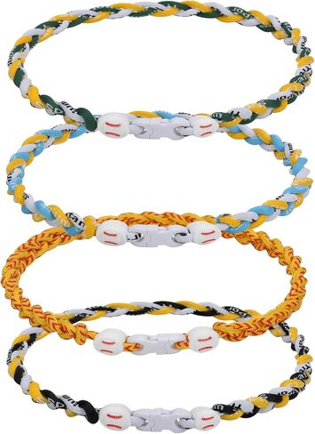 4 Pieces Baseball Necklaces for Boys,Three Braided Rope Tornado Sports Titanium Necklaces,Baseball Accessories Drip in Kuwait