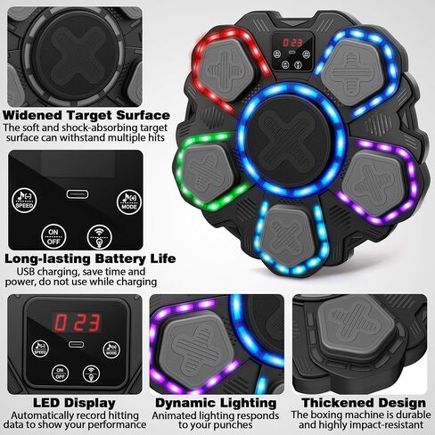 Music Boxing Machine Sport Toys for Kids ، Target Bluetooth Smart Target Smart Target ، لعبة تدريب مع قفازات الملاكمة ، ألعاب الأفكار للبنين الفتيات 3 4 6 7 8 9 10 11 12+ سنوات (أسود) (أسود) in Kuwait