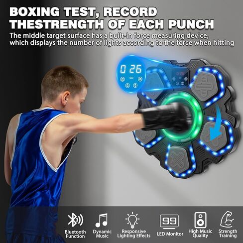 Music Boxing Machine Sport Toys for Kids ، Target Bluetooth Smart Target Smart Target ، لعبة تدريب مع قفازات الملاكمة ، ألعاب الأفكار للبنين الفتيات 3 4 6 7 8 9 10 11 12+ سنوات (أسود) (أسود) in Kuwait