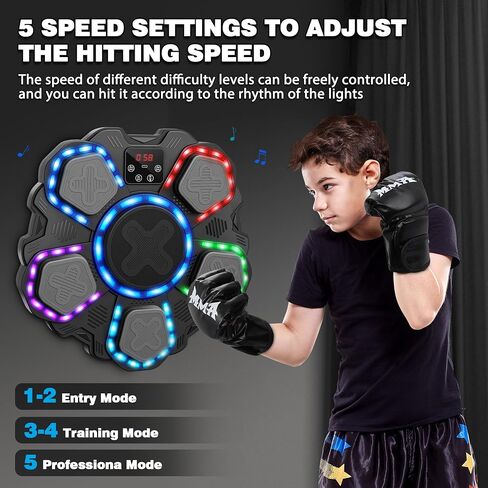 Music Boxing Machine Sport Toys for Kids ، Target Bluetooth Smart Target Smart Target ، لعبة تدريب مع قفازات الملاكمة ، ألعاب الأفكار للبنين الفتيات 3 4 6 7 8 9 10 11 12+ سنوات (أسود) (أسود) in Kuwait