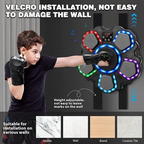 Music Boxing Machine Sport Toys for Kids ، Target Bluetooth Smart Target Smart Target ، لعبة تدريب مع قفازات الملاكمة ، ألعاب الأفكار للبنين الفتيات 3 4 6 7 8 9 10 11 12+ سنوات (أسود) (أسود) in Kuwait