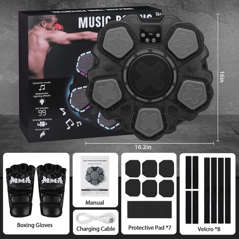 Music Boxing Machine Sport Toys for Kids ، Target Bluetooth Smart Target Smart Target ، لعبة تدريب مع قفازات الملاكمة ، ألعاب الأفكار للبنين الفتيات 3 4 6 7 8 9 10 11 12+ سنوات (أسود) (أسود) in Kuwait
