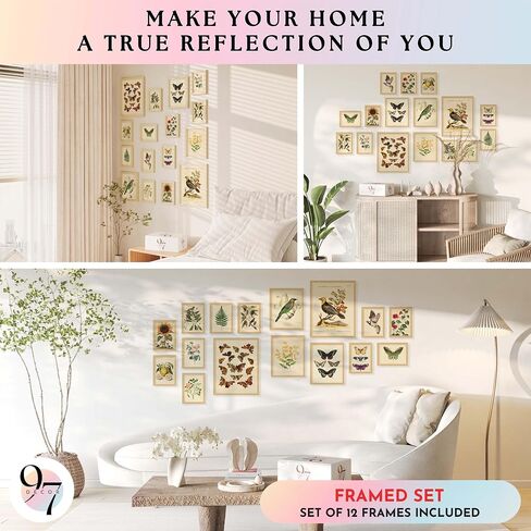 97 Decor LARGE 11x14 Vintage Botanical Wall Art Decor - Plant Posters For Room Aesthetic, Vintage Botanical Prints Nature Floral Pictures Butterfly Bird Art For Home Bedroom (Unframed) in Saudi Arabia