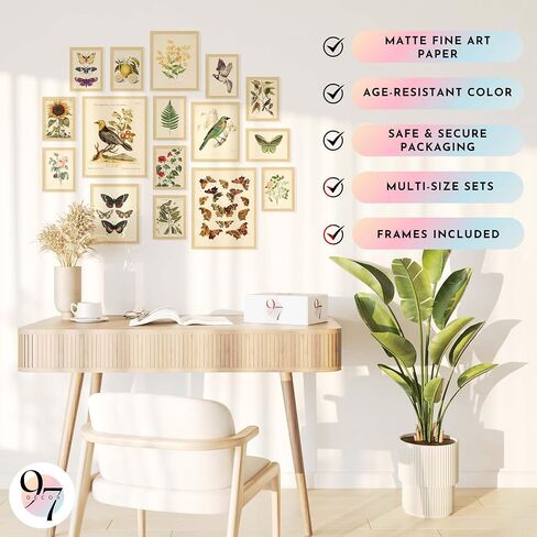 97 Decor LARGE 11x14 Vintage Botanical Wall Art Decor - Plant Posters For Room Aesthetic, Vintage Botanical Prints Nature Floral Pictures Butterfly Bird Art For Home Bedroom (Unframed) in Saudi Arabia
