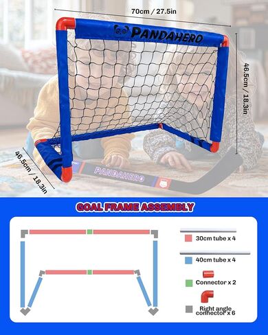 Pandahero Mini Hockey Stick مجموعة للأطفال - مجموعة الهوكي الأرضية الداخلية مع 4 عصي للهوكي المصغرة و 12 كرات هوكي الركبة - Pucks Loft Foam Pucks - Hockey Gifts for Boys & Girls in Kuwait