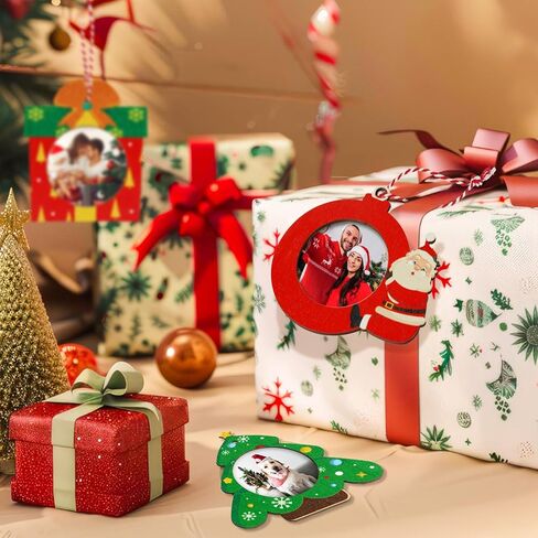 AerWo 24 Pcs Unfinished Wood Christmas Picture Frame, 12 Styles DIY Christmas Photo Frame Tree Wooden Ornaments to Paint with Colored Marker Sticker & Ropes, Funny Christmas Craft Kits for Kids Adults in Saudi Arabia