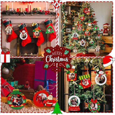 AerWo 24 Pcs Unfinished Wood Christmas Picture Frame, 12 Styles DIY Christmas Photo Frame Tree Wooden Ornaments to Paint with Colored Marker Sticker & Ropes, Funny Christmas Craft Kits for Kids Adults in Saudi Arabia