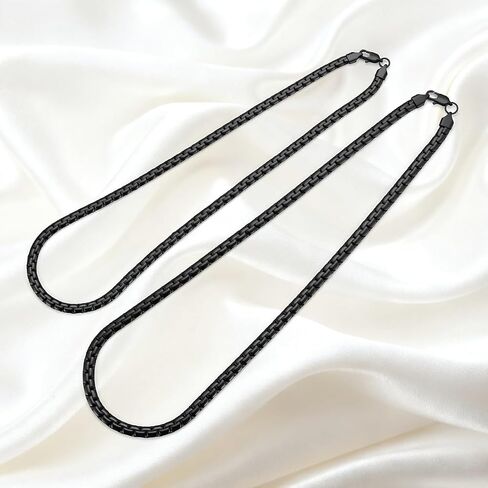 2Pcs Black Chains for Men, Stainless Steel Flat Box Chain Necklace, Layered Necklaces for Men and Women, 3mm/4mm/5mm/6mm Width in Kuwait