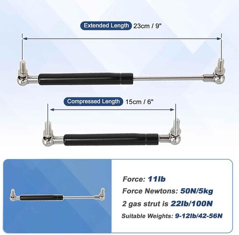 نوابض غازية 10 بوصة 50N/11lb/5 كجم، دعامات غازية 10 بوصة، دعم الرفع الهيدروليكي، نافذة صندوق تخزين الأدوات، قطعة واحدة، لون فضي in Kuwait