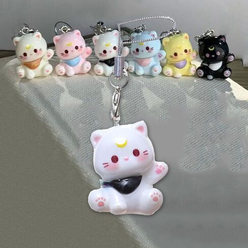 1/3pcs Fashion Cartoon Resin Cat Keychain Anti Lost Phone Lanyard Strap Phone Chain DIY Women Key Chains,9cm Long in Saudi Arabia