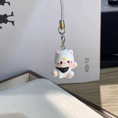 1/3pcs Fashion Cartoon Resin Cat Keychain Anti Lost Phone Lanyard Strap Phone Chain DIY Women Key Chains,9cm Long in Saudi Arabia
