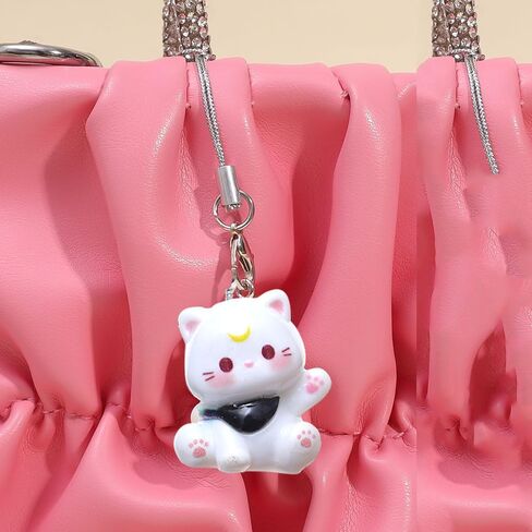 1/3pcs Fashion Cartoon Resin Cat Keychain Anti Lost Phone Lanyard Strap Phone Chain DIY Women Key Chains,9cm Long in Saudi Arabia