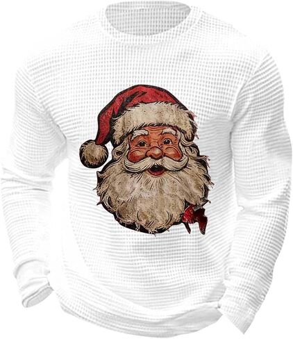 Sinzelimin الرجال الفطائر قمصان سانتا كلوز الجرافيك تيز قميص طويل الأكمام Crewneck فضفاض مريح تي شيرت المتسكعون منامة قمم in Saudi Arabia