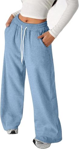 Baggy Sweatpants for Girls Straight Leg Sweat Pants Cute Y2k Preppy Clothes Elastic Drawstring Joggers with Pockets in Saudi Arabia