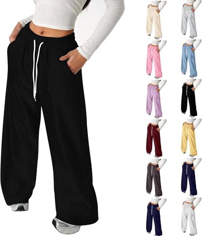 Baggy Sweatpants for Girls Straight Leg Sweat Pants Cute Y2k Preppy Clothes Elastic Drawstring Joggers with Pockets in Saudi Arabia
