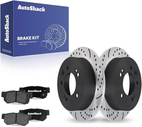 AutoShack Rear Brake Rotors Ceramic Brake Pads | Replacement for 2007-2010 Hyundai Elantra 2.0L FWD | 6-PC Brake Kit in Kuwait