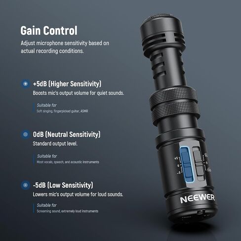 NEEWER Plug & Play Vlog Microphone, 20-20KHz Mini Supercardioid Mic with 3.5mm TRS, USB C OTG Cable, Shock Mount, Windscreen Compatible with iPhone 16 15 14 Samsung S24 Android Tablet Mac Camera, VM10 in Saudi Arabia
