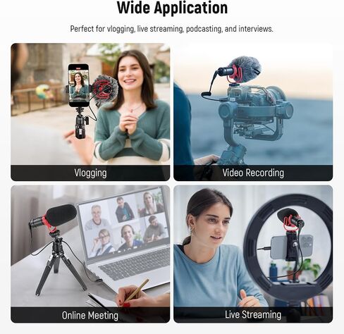 NEEWER Plug & Play Vlog Microphone, 20-20KHz Mini Supercardioid Mic with 3.5mm TRS, USB C OTG Cable, Shock Mount, Windscreen Compatible with iPhone 16 15 14 Samsung S24 Android Tablet Mac Camera, VM10 in Saudi Arabia