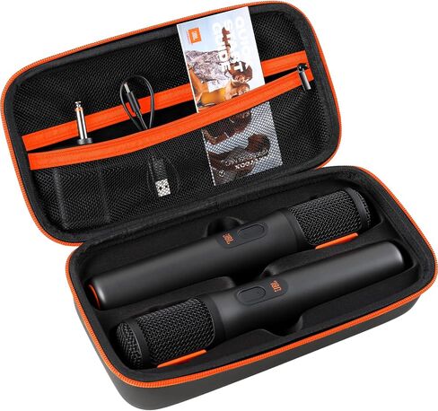 Wireless Microphone Case For JBL Wireless Two Microphone System Handheld Dual Mic Travel Bag for Singing or Karaoke for Receivers, Adapters, AA Batteries-Black(Box Only) in Kuwait