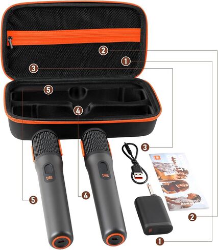 Wireless Microphone Case For JBL Wireless Two Microphone System Handheld Dual Mic Travel Bag for Singing or Karaoke for Receivers, Adapters, AA Batteries-Black(Box Only) in Kuwait