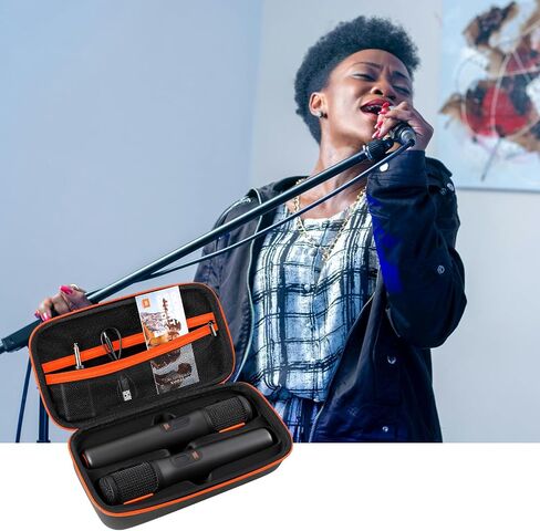 Wireless Microphone Case For JBL Wireless Two Microphone System Handheld Dual Mic Travel Bag for Singing or Karaoke for Receivers, Adapters, AA Batteries-Black(Box Only) in Kuwait